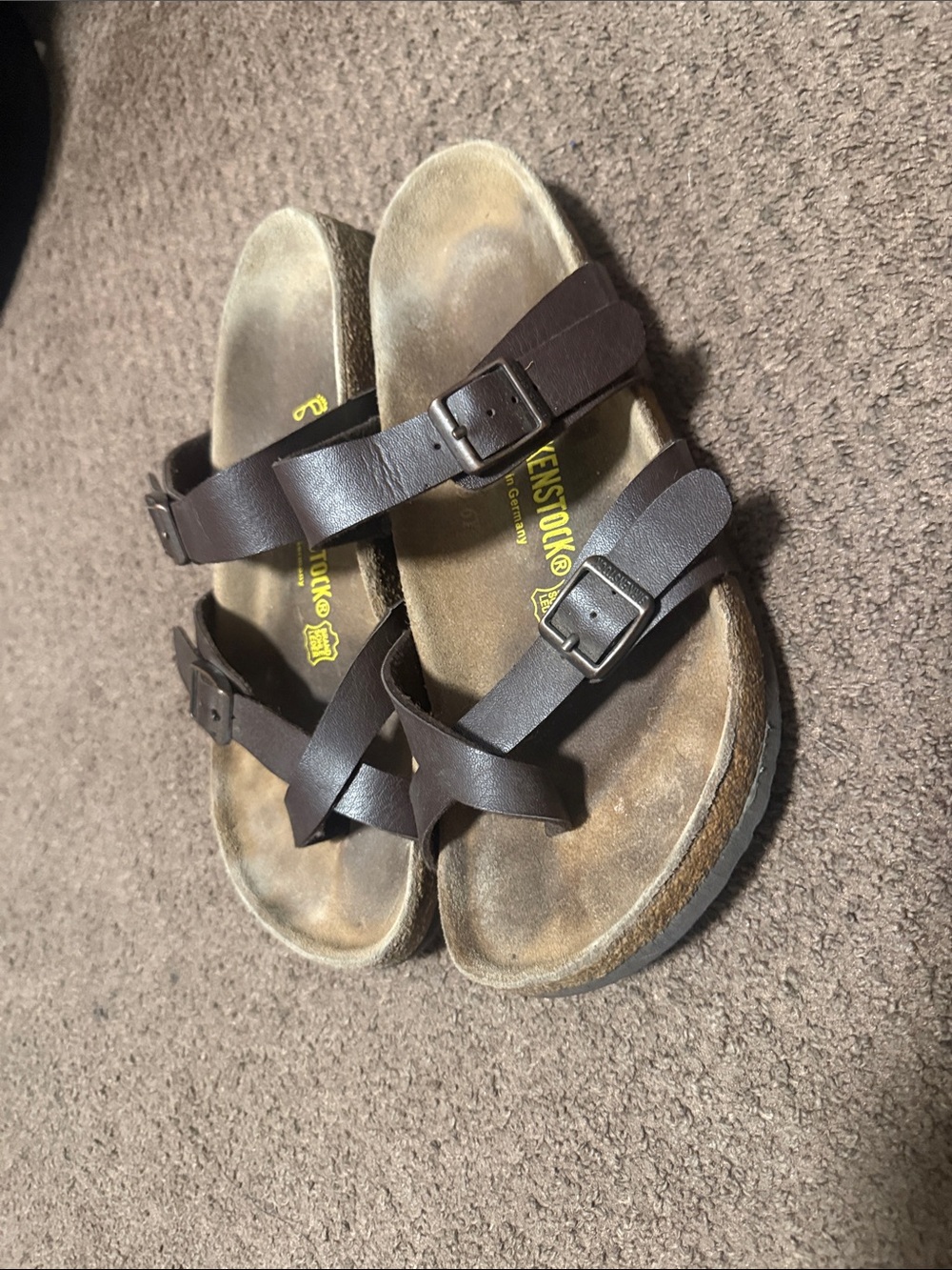 Birkenstock Brown Two-Strap Crisscross Leather Sandals